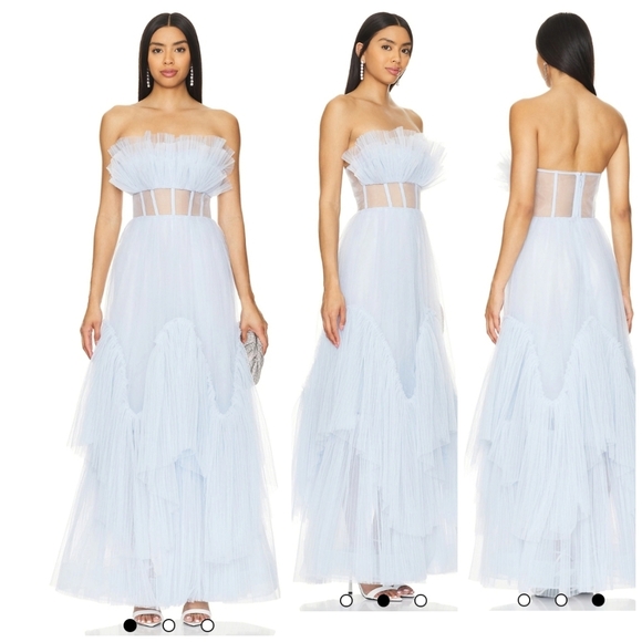 🔹BCBGMaxAzria🔹️  Strapless  Long Corset Evening Dress in Xenon Blue tulle Gown - Picture 1 of 8
